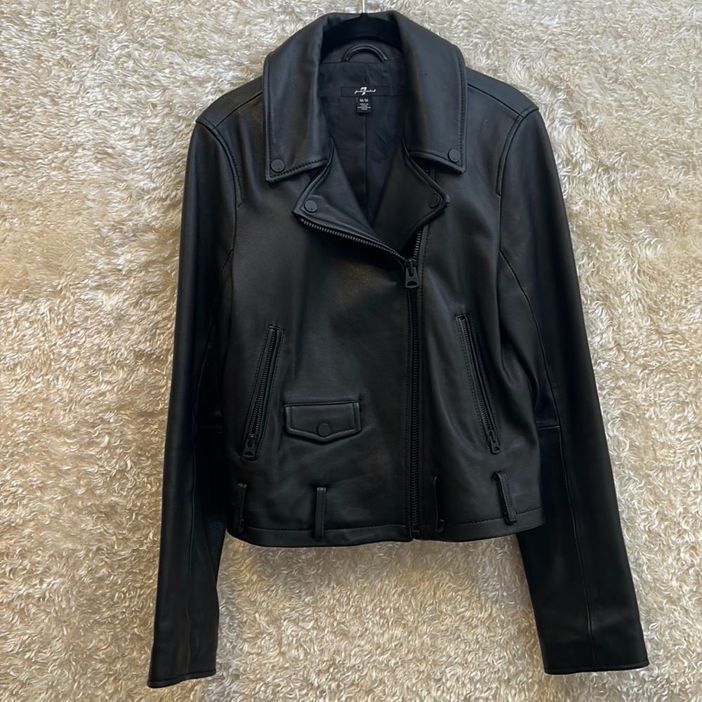 7 for all man kind leather jacket slightly oversized - all black